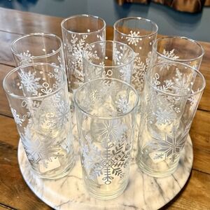 8pc NWT Cristar Lexington Snowflake Glass Weighted Glasses Winter Christmas 16oz